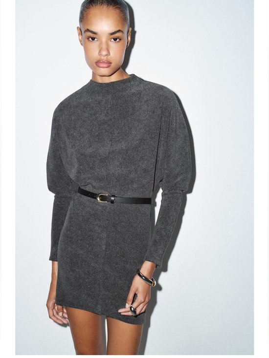 Zara Dresses & Skirts - Zara Charcoal Gray Long-Sleeve Mini Dress with Slim Belt